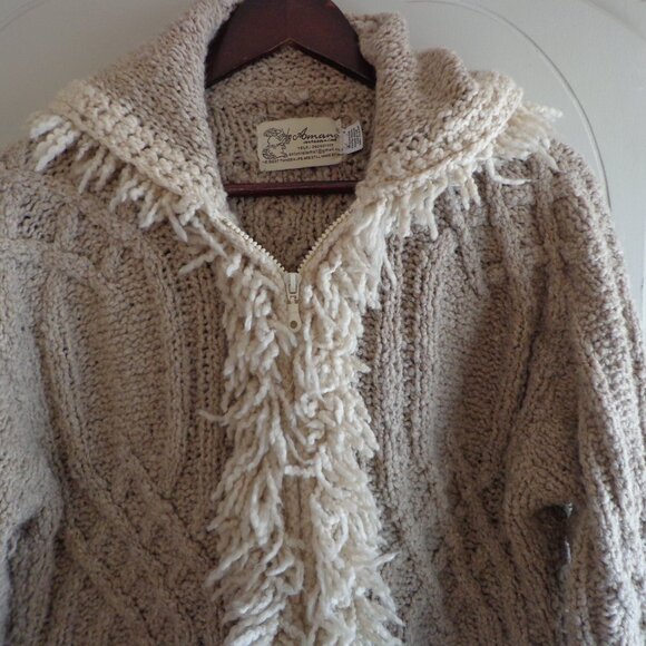 Amano Artesanias Chunky Knit Hooded Cardigan Zip Closure Pockets Beige/Cream M-L - Picture 4 of 11